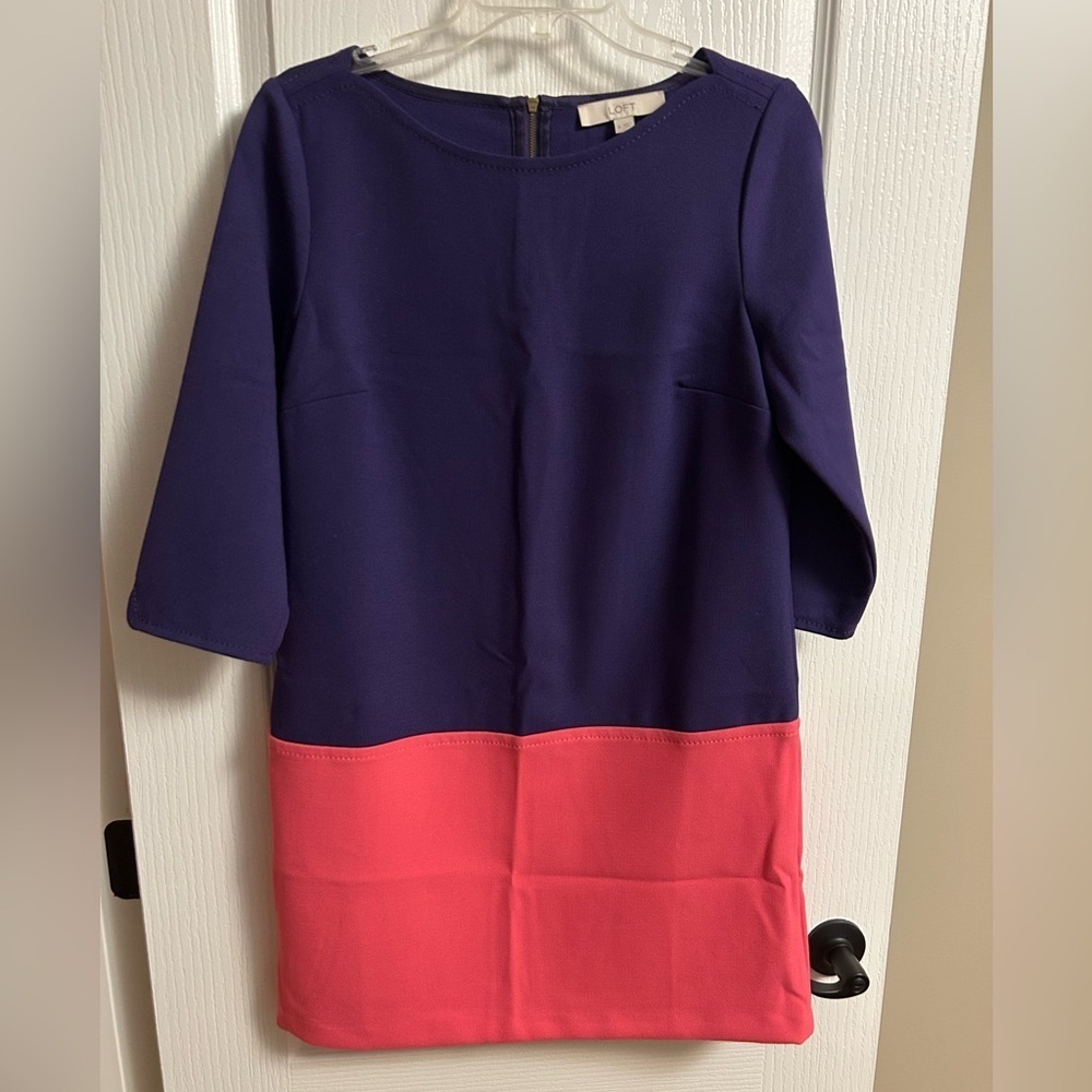 LOFT Two-Tone Purple and Pink Midi Dress